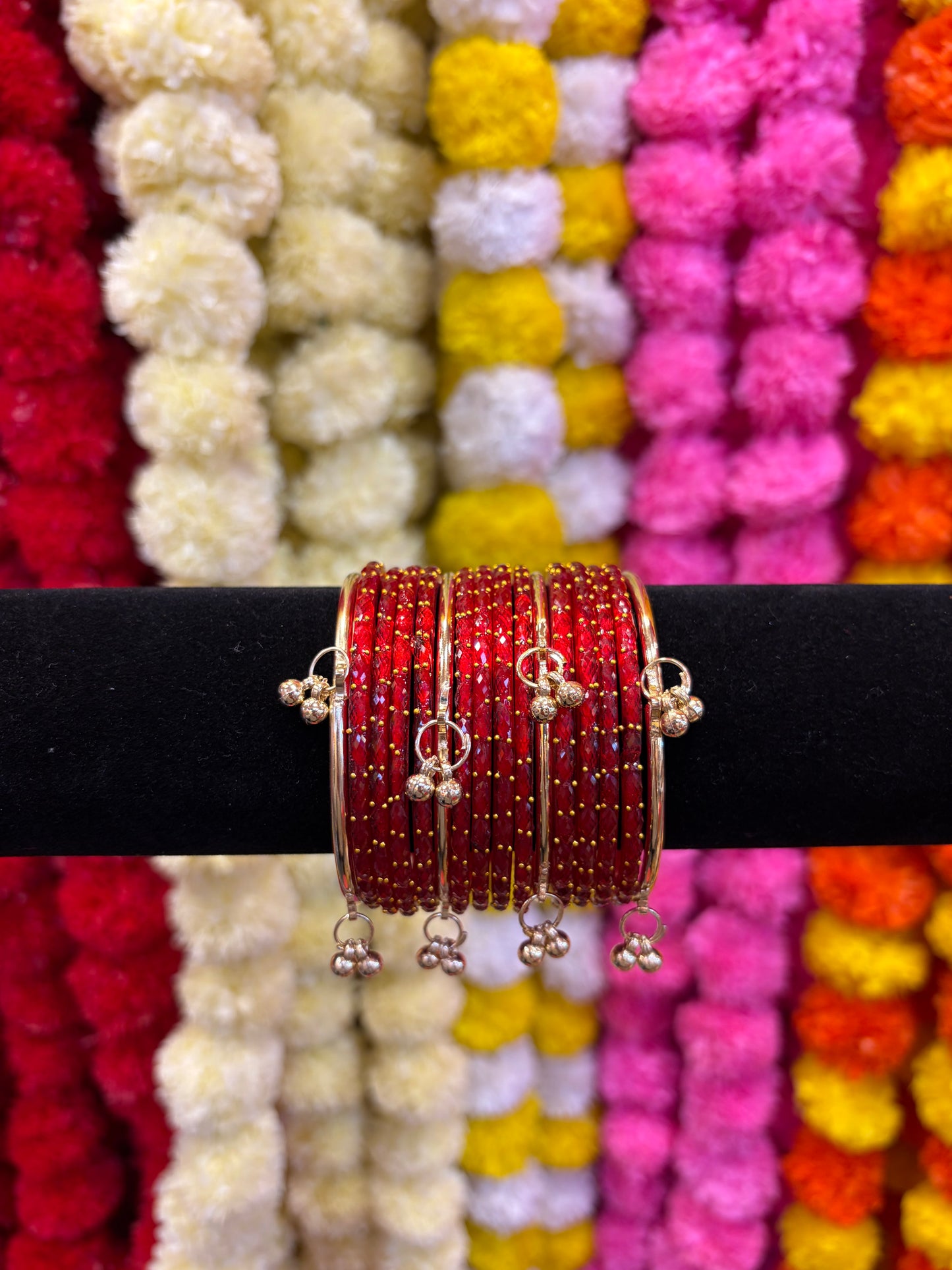 KASHMIRI GLASS BANGLES SET - Red