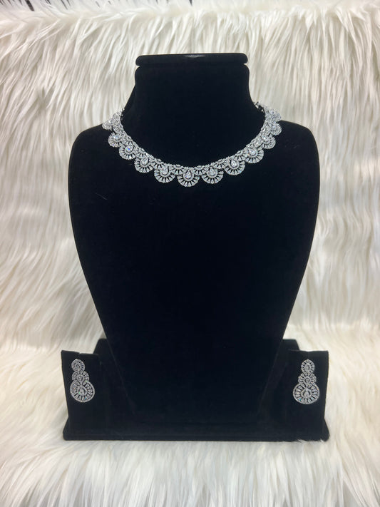 American Diamond Necklace Set - Silver