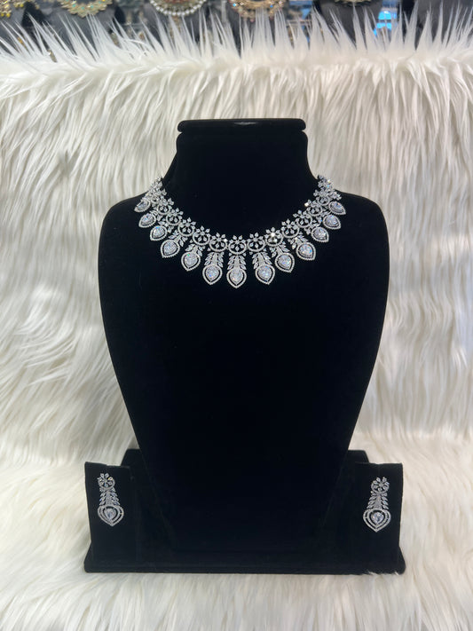 American Diamond Necklace Set - Silver