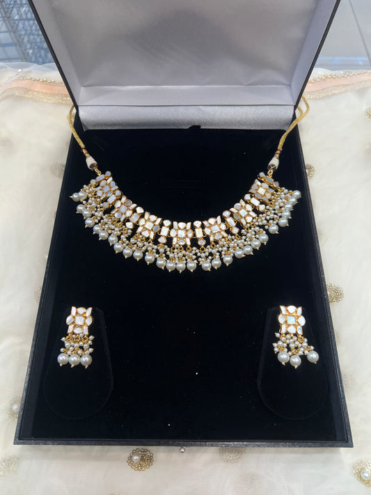 Mother of Pearl Necklace Set - Gold/Pearl