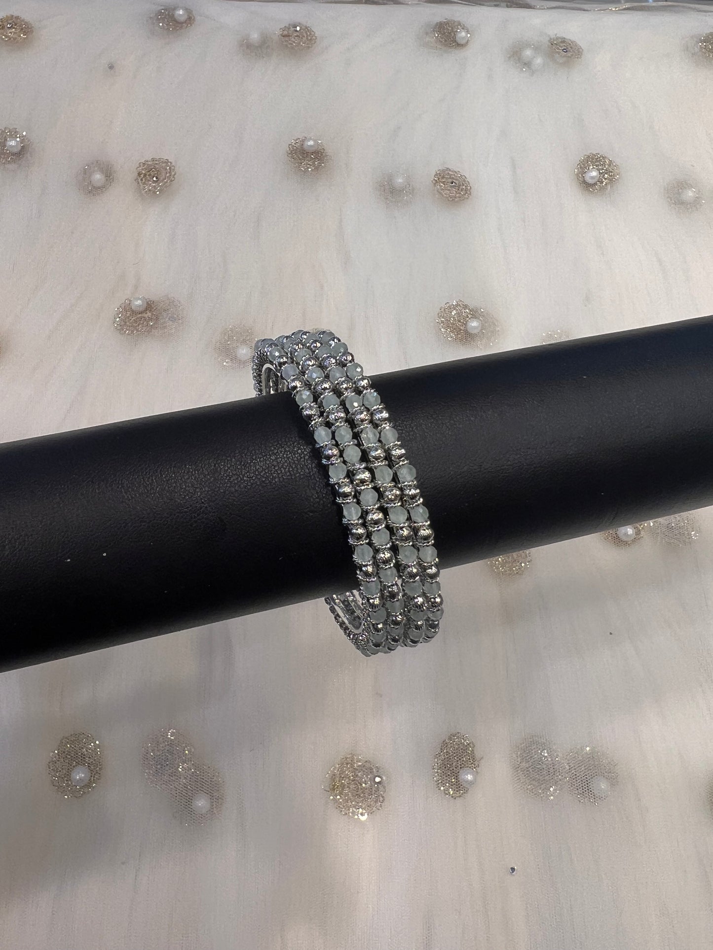 Silver & Mint Crystal Bangles - Set of 4