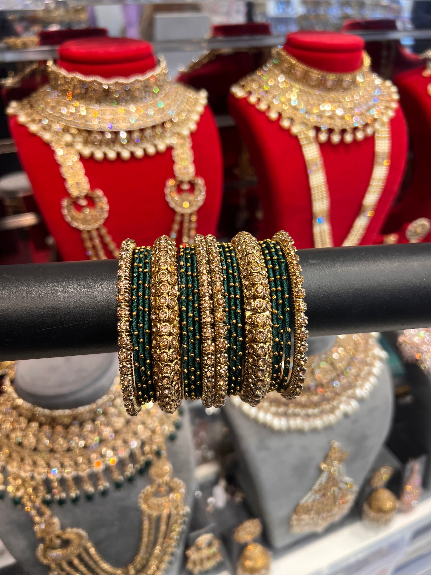 Dark Green Thread Bangle Stack
