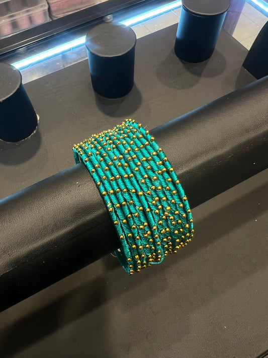 Thread Bangles - Sea Green/Gold Dot