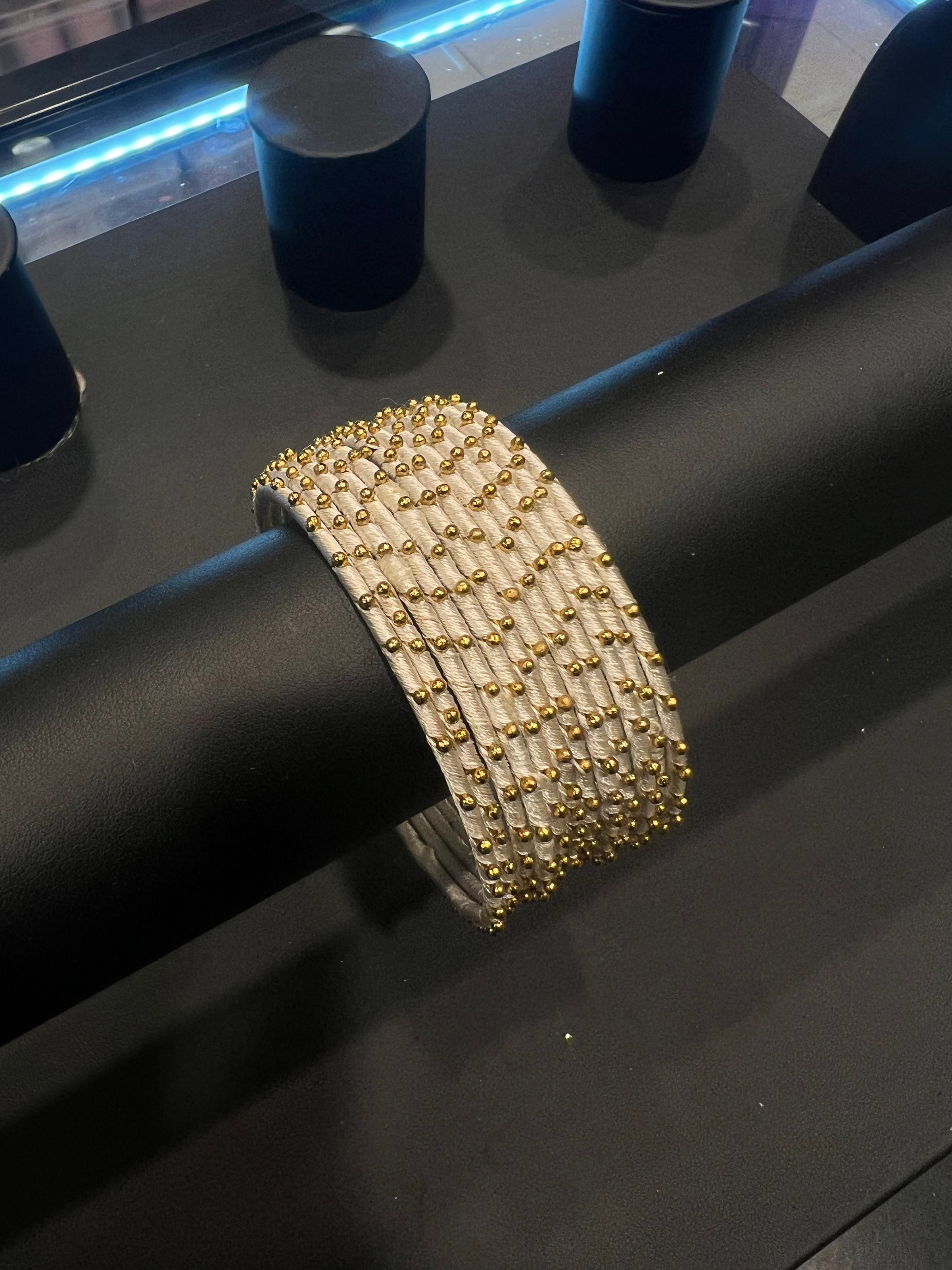 Thread Bangles - White/Gold Dot