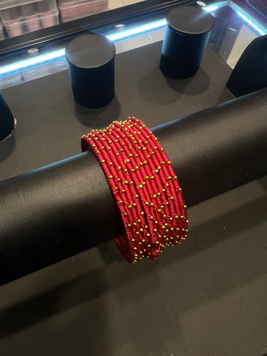 Thread Bangles - Crimson Pink/Gold Dot