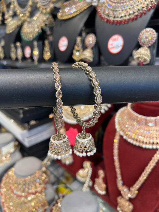 Teardrop Jhumka Bangles- Champagne Gold/Pearl