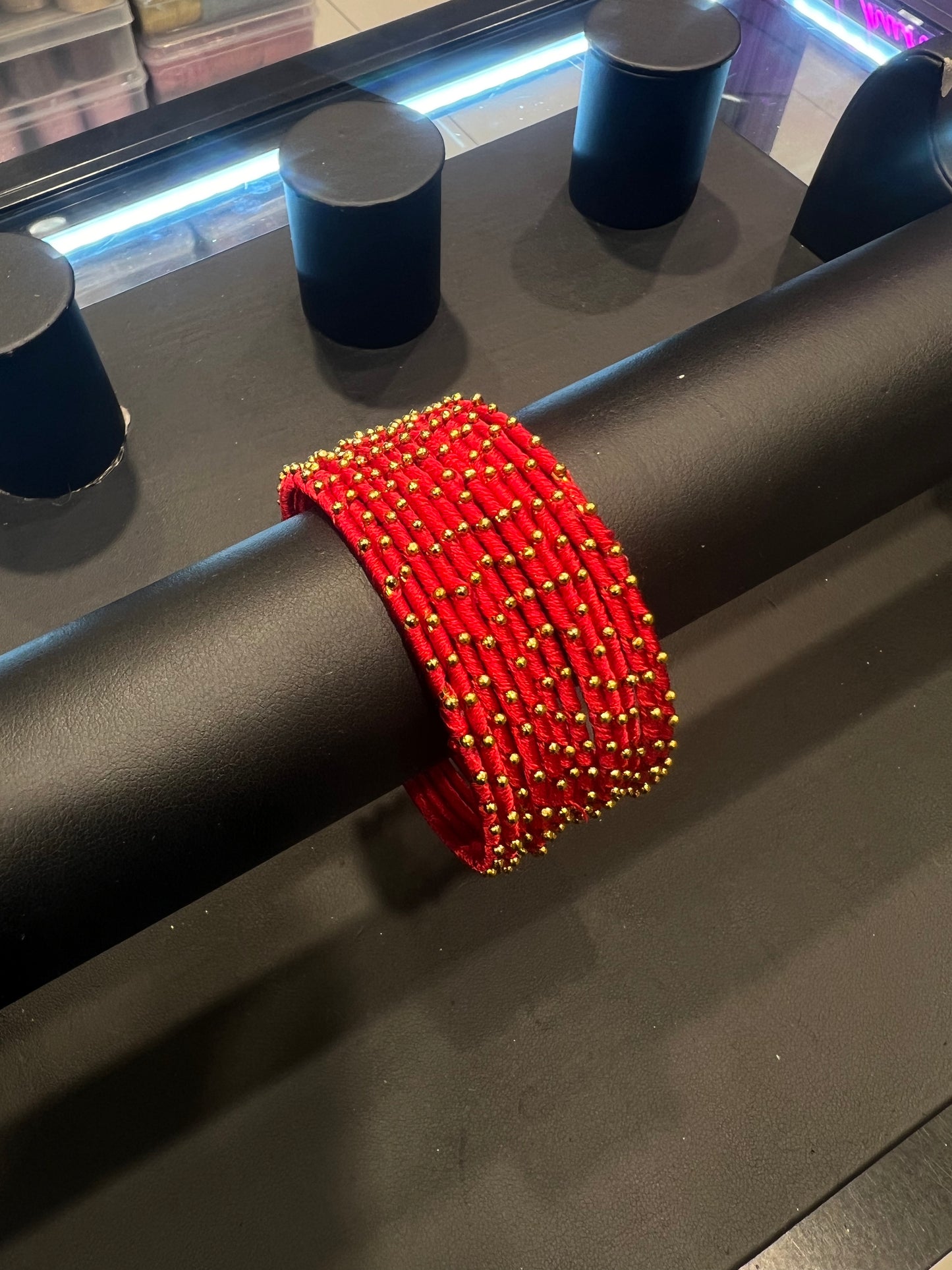 Thread Bangles - Red/Gold Dot