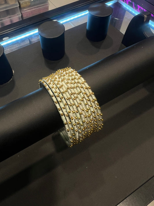 Thread Bangles - Light Mint/Gold Dot