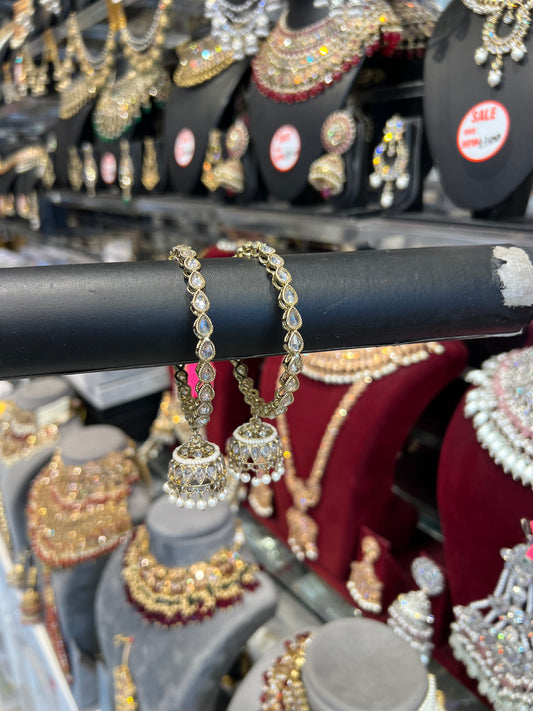 Teardrop Jhumka Bangles- White Gold/Pearl