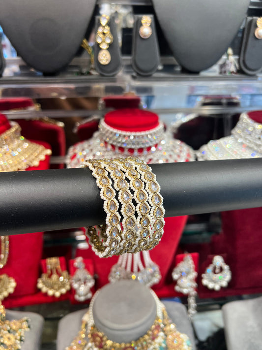 REENA Replica Pearl Bangles- White Gold/Pearl