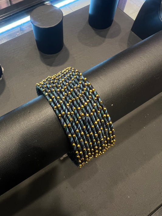 Thread Bangles - Dark Blue Mix/Gold Dot