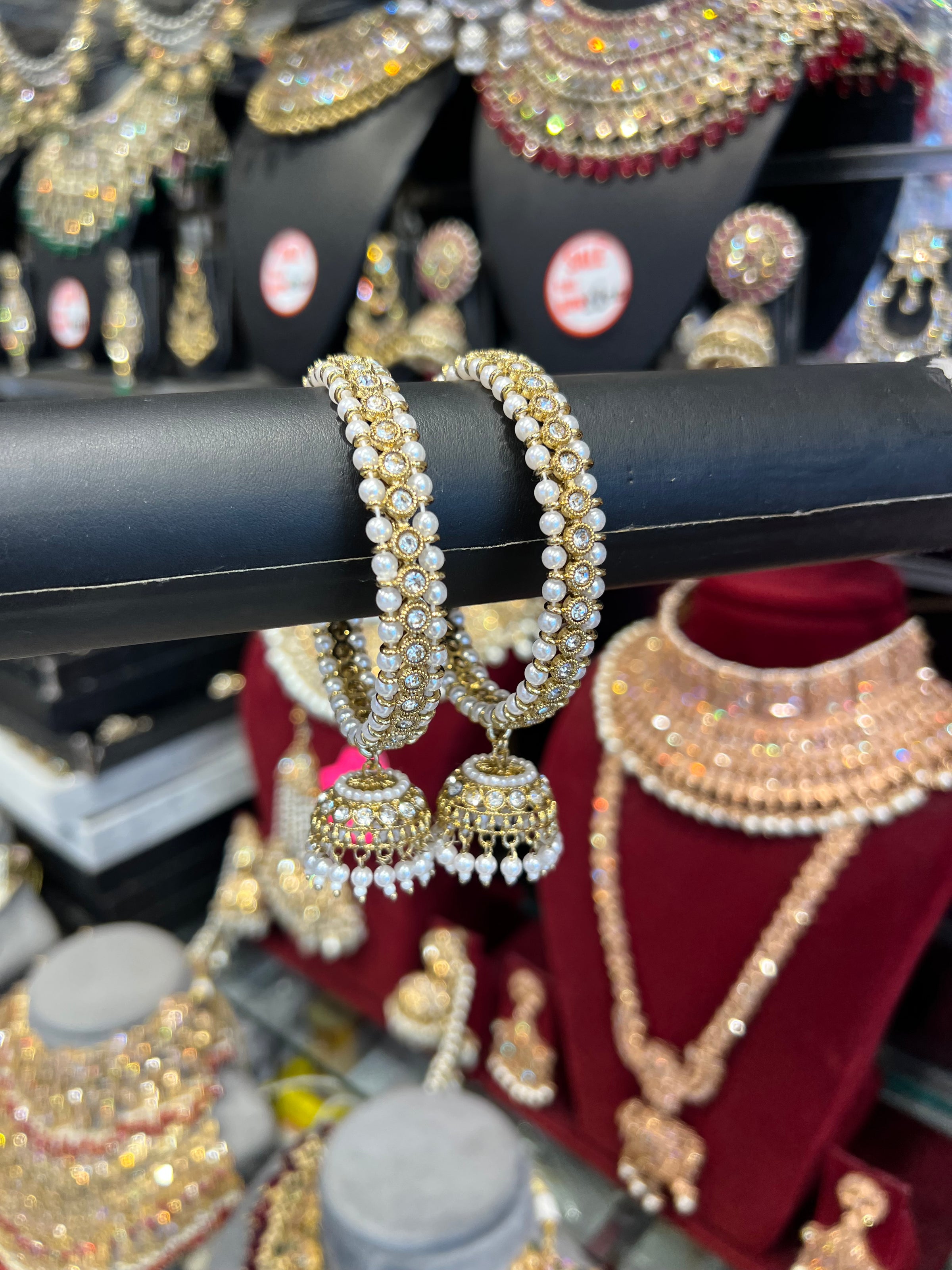 Jhumka Pearl Bangles- White Gold/Pearl