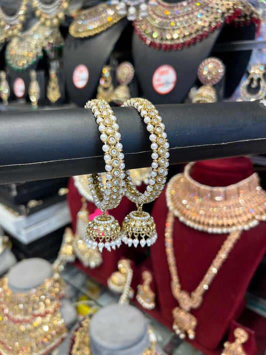 Jhumka Pearl Bangles- White Gold/Pearl