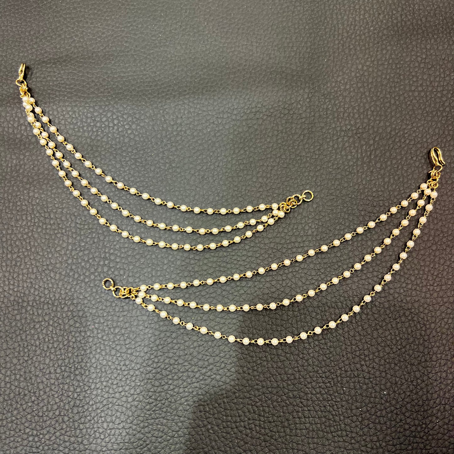 3 Line Pearl Ear Chains - Gold/Cream Pearl