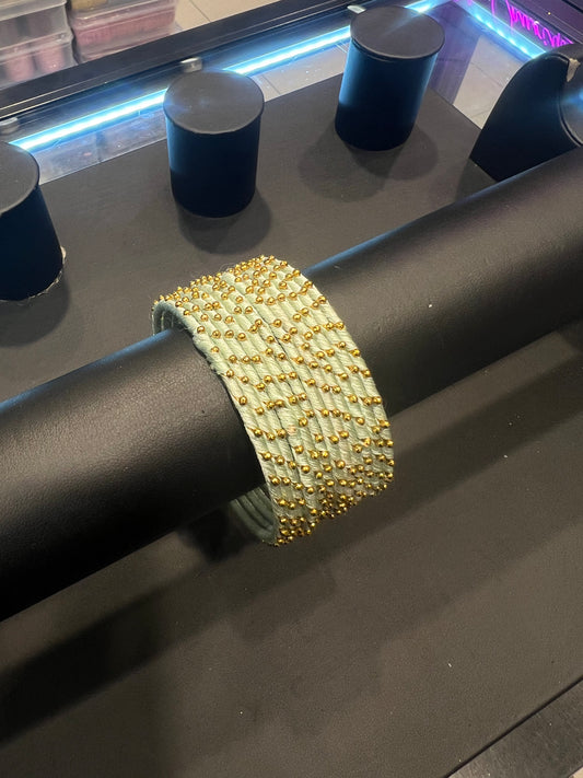 Thread Bangles - Mint/Gold Dot