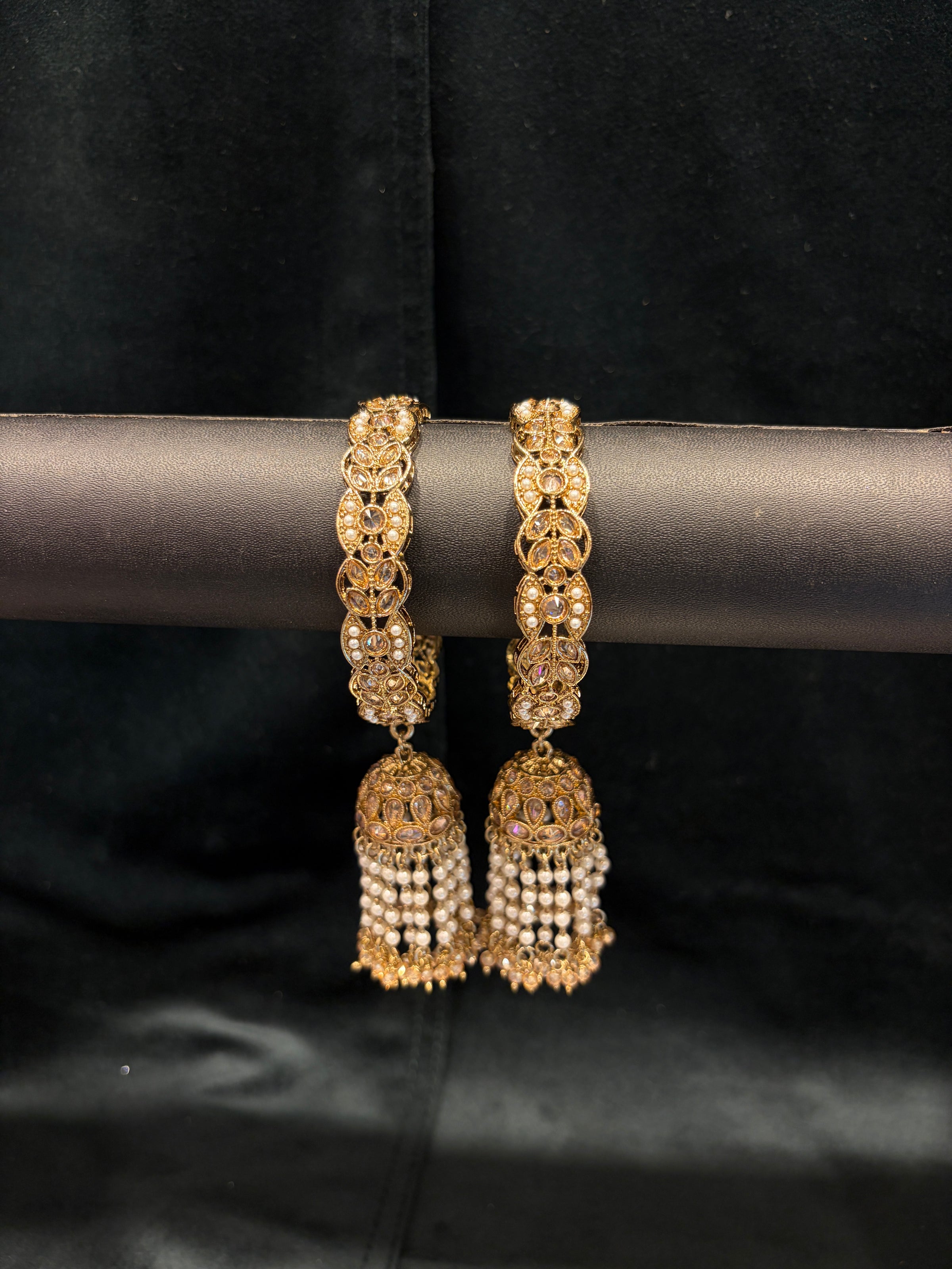 Jhumka Pearl Bangles - Champagne Gold/Pearl/Crystals