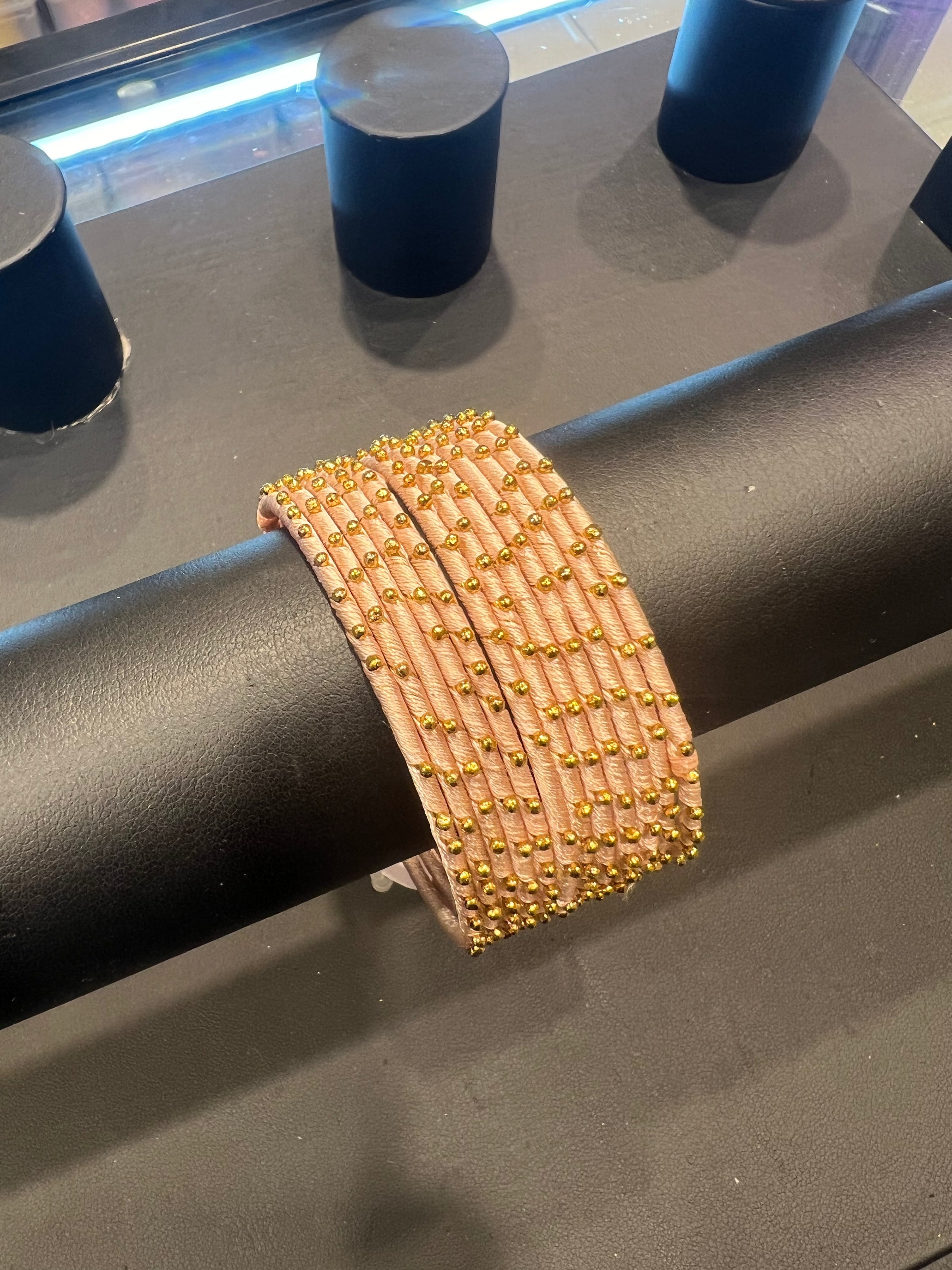Thread Bangles - Nude Peach/Gold Dot