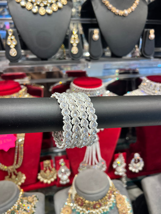 REENA Replica Pearl Bangles- Silver/Pearl