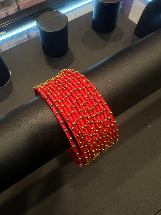 Thread Bangles - Dark Pink/Gold Dot