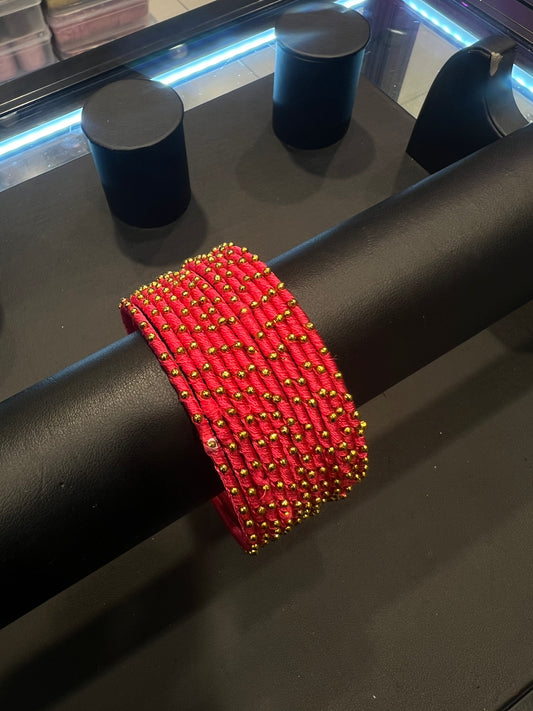 Thread Bangles - Dark Pink/Gold Dot