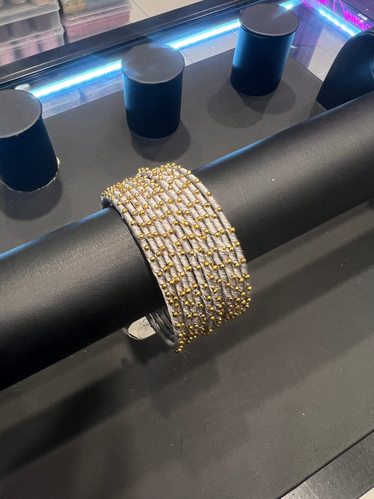 Thread Bangles - Grey/Gold Dot
