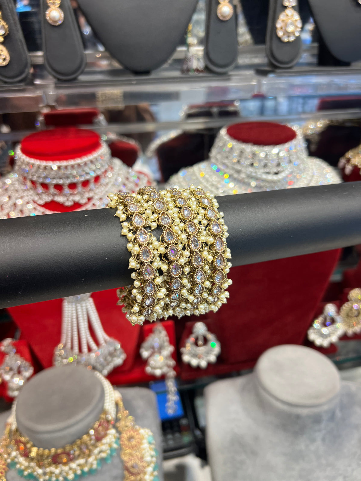 MEHAK Replica Cluster Bangles- White Gold/Pearl