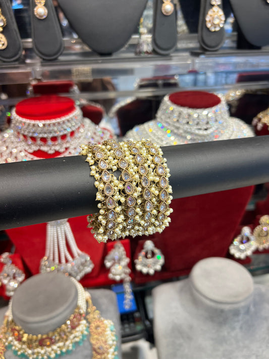 MEHAK Replica Cluster Bangles- White Gold/Pearl