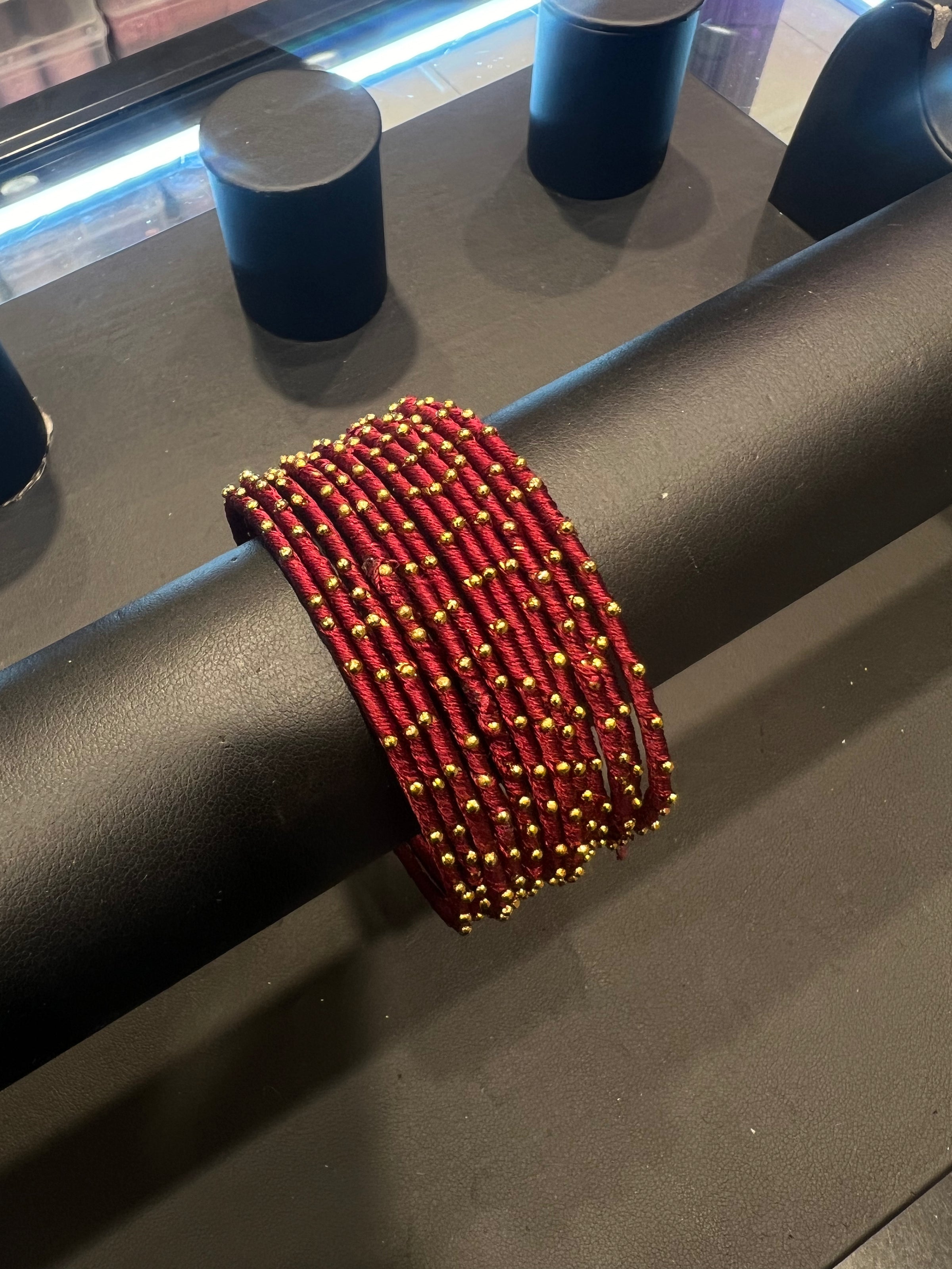 Thread Bangles - Maroon/Gold Dot