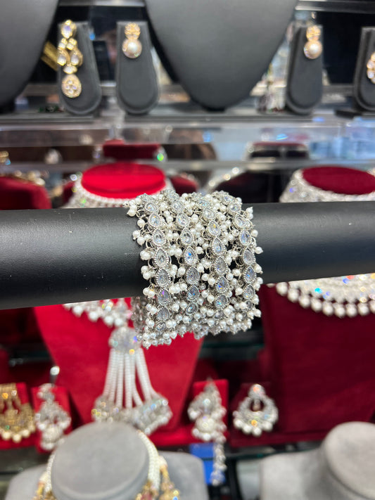 MEHAK Replica Cluster Bangles- Silver/Pearl