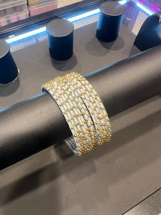 Thread Bangles - Baby Blue/Gold Dot