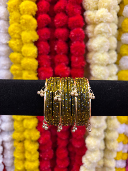 KASHMIRI GLASS BANGLES SET - Olive Green