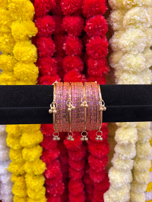 KASHMIRI GLASS BANGLES SET - Pink