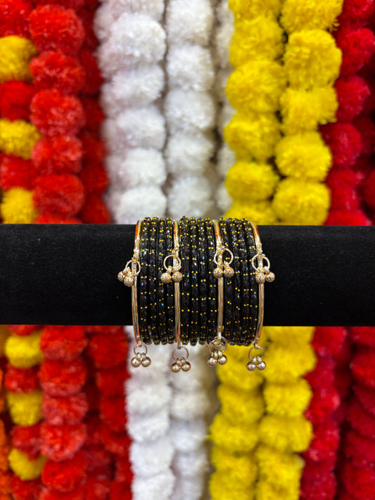 KASHMIRI GLASS BANGLES SET - Black