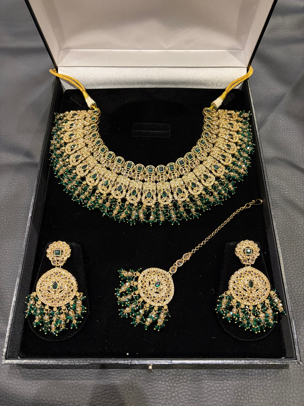 KAMALY - Dark Green & Champagne Crystals
