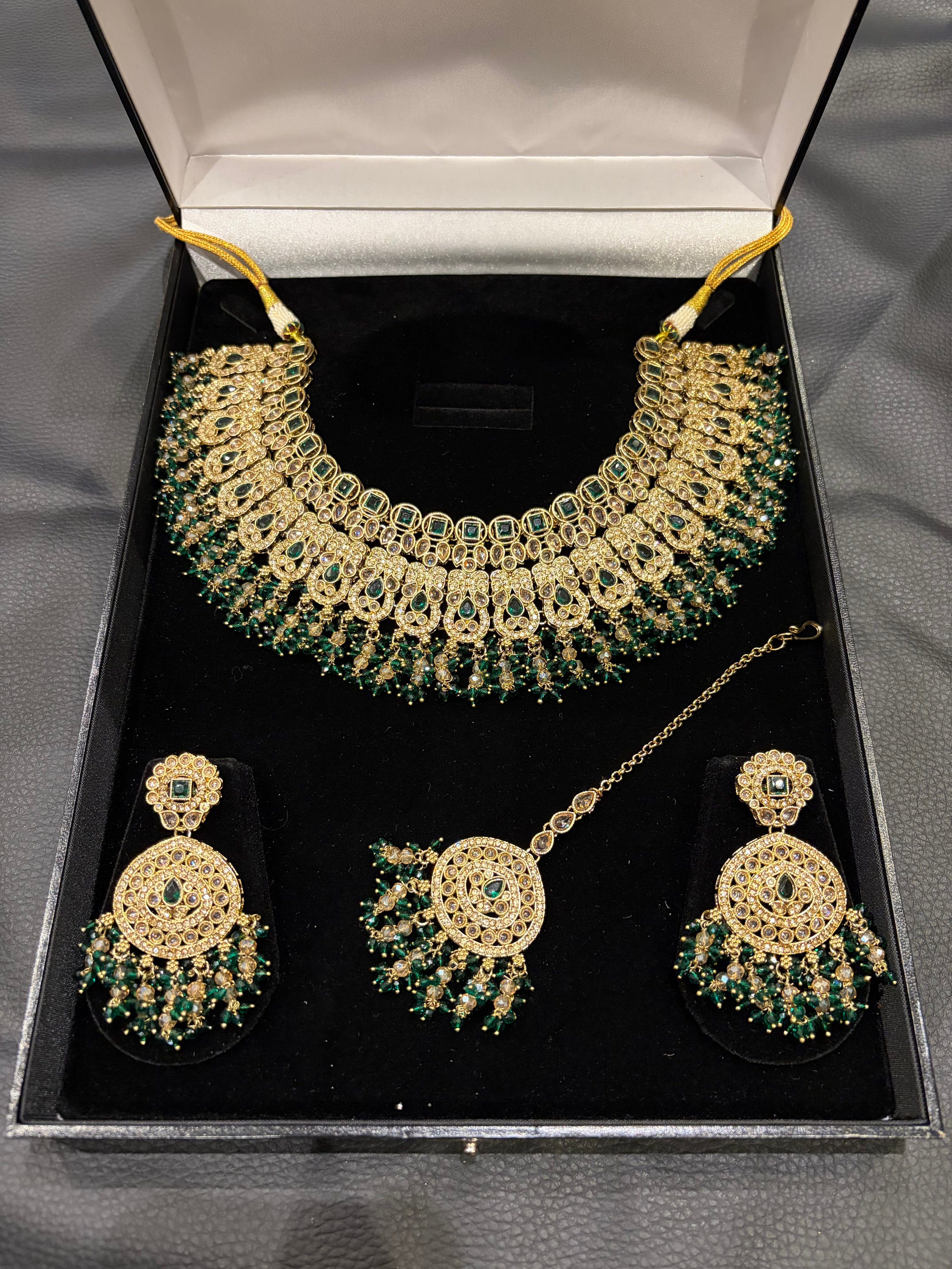 KAMALY - Dark Green & Champagne Crystals