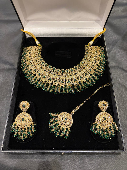 KAMALY - Dark Green & Champagne Crystals