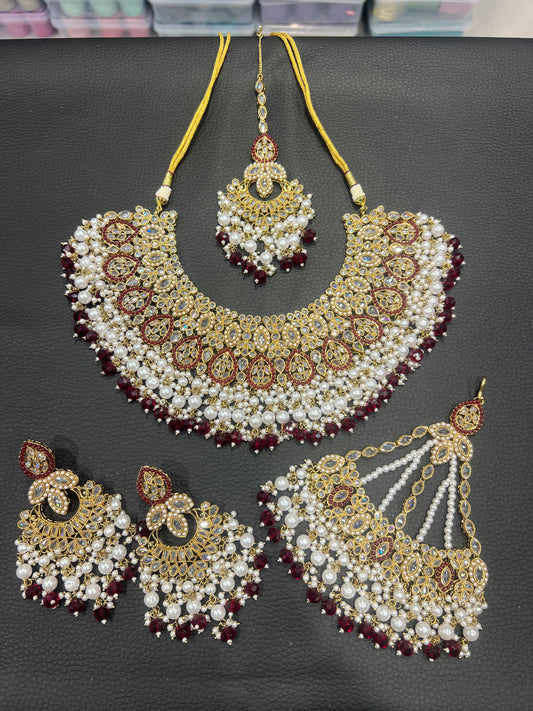 THAHMINA - White Gold/Maroon