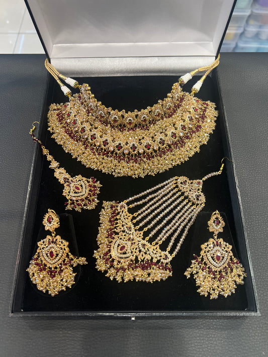 NAZIA Double Choker - Champagne & Maroon Clusters