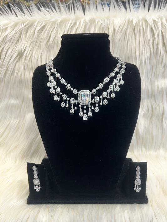 American Diamond Necklace Set - Silver