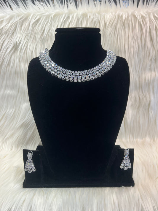 American Diamond Necklace Set - Silver