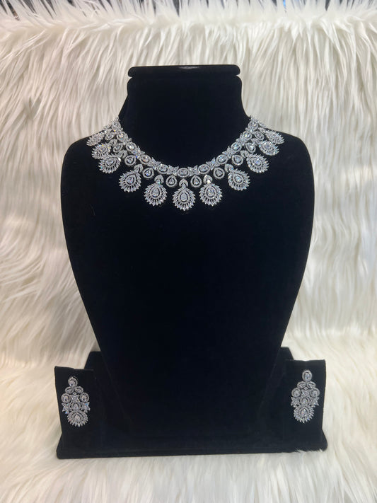 American Diamond Necklace Set - Silver