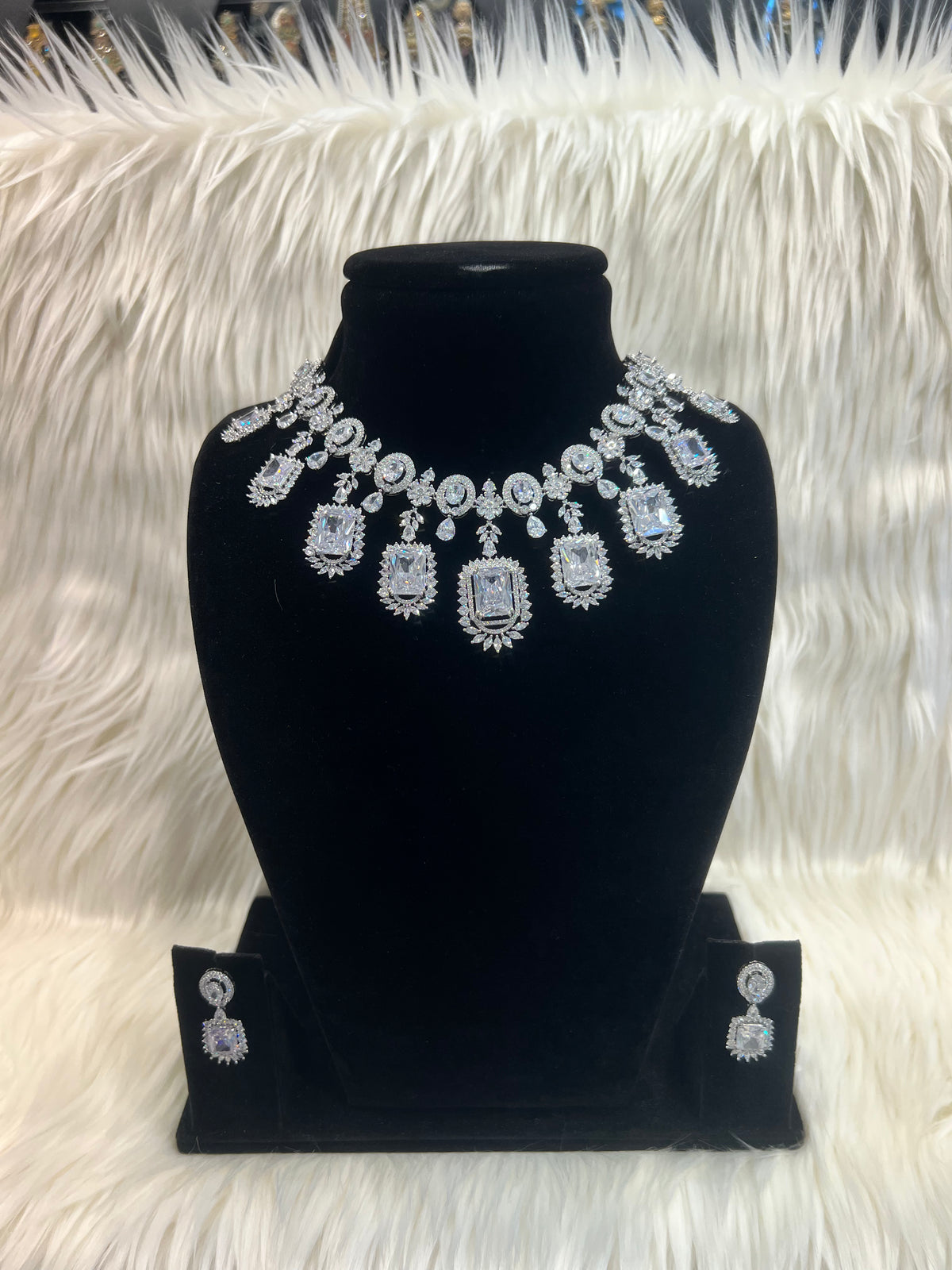 American Diamond Necklace Set - Silver