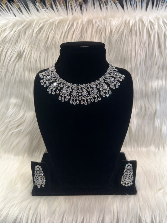 American Diamond Necklace Set - Silver