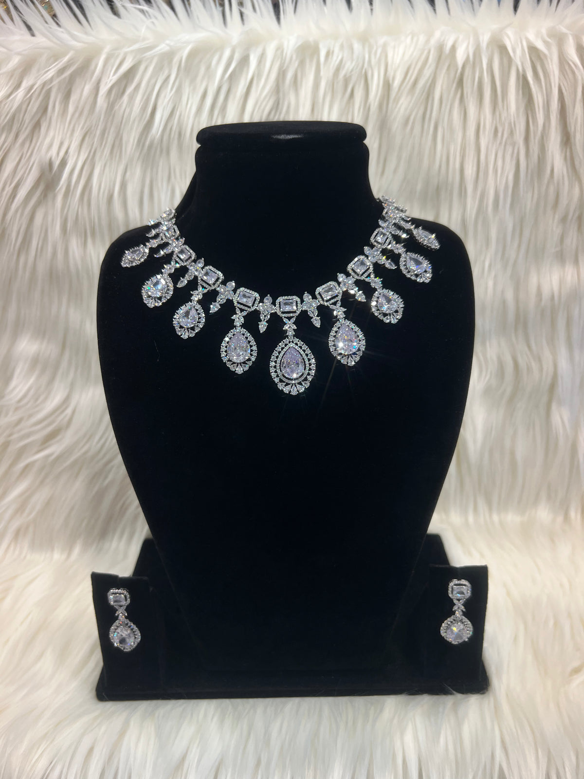 American Diamond Necklace Set - Silver