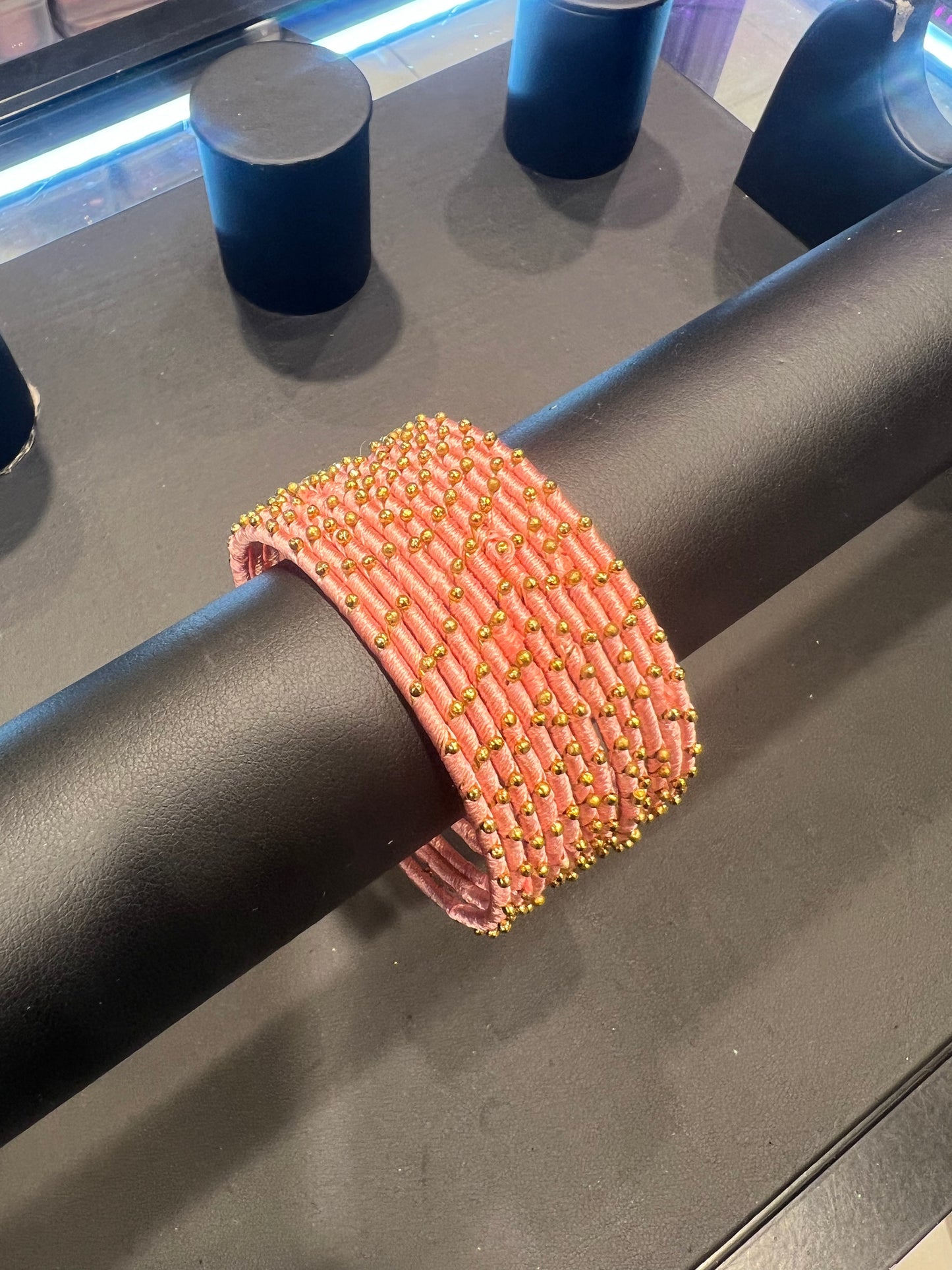 Thread Bangles - Blush Pink/Gold Dot