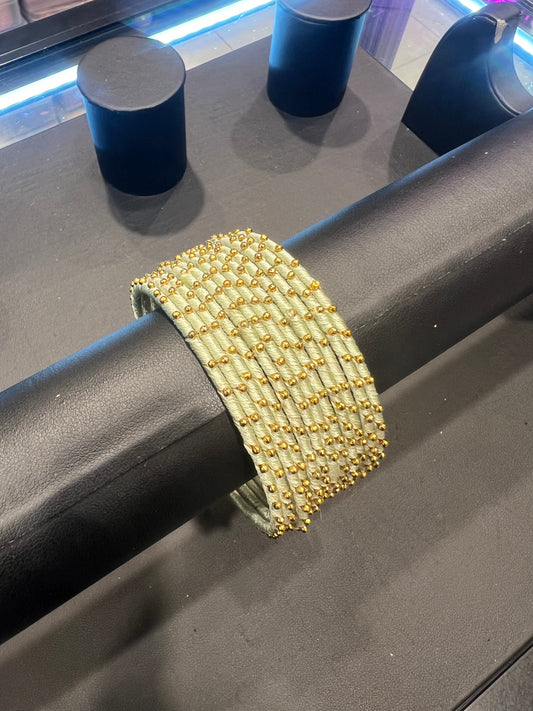 Thread Bangles - Sage Mint/Gold Dot
