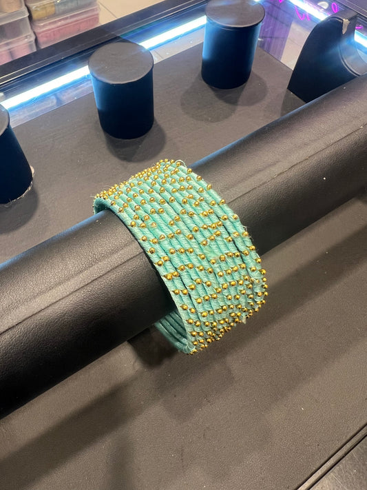 Thread Bangles - Aqua/Gold Dot