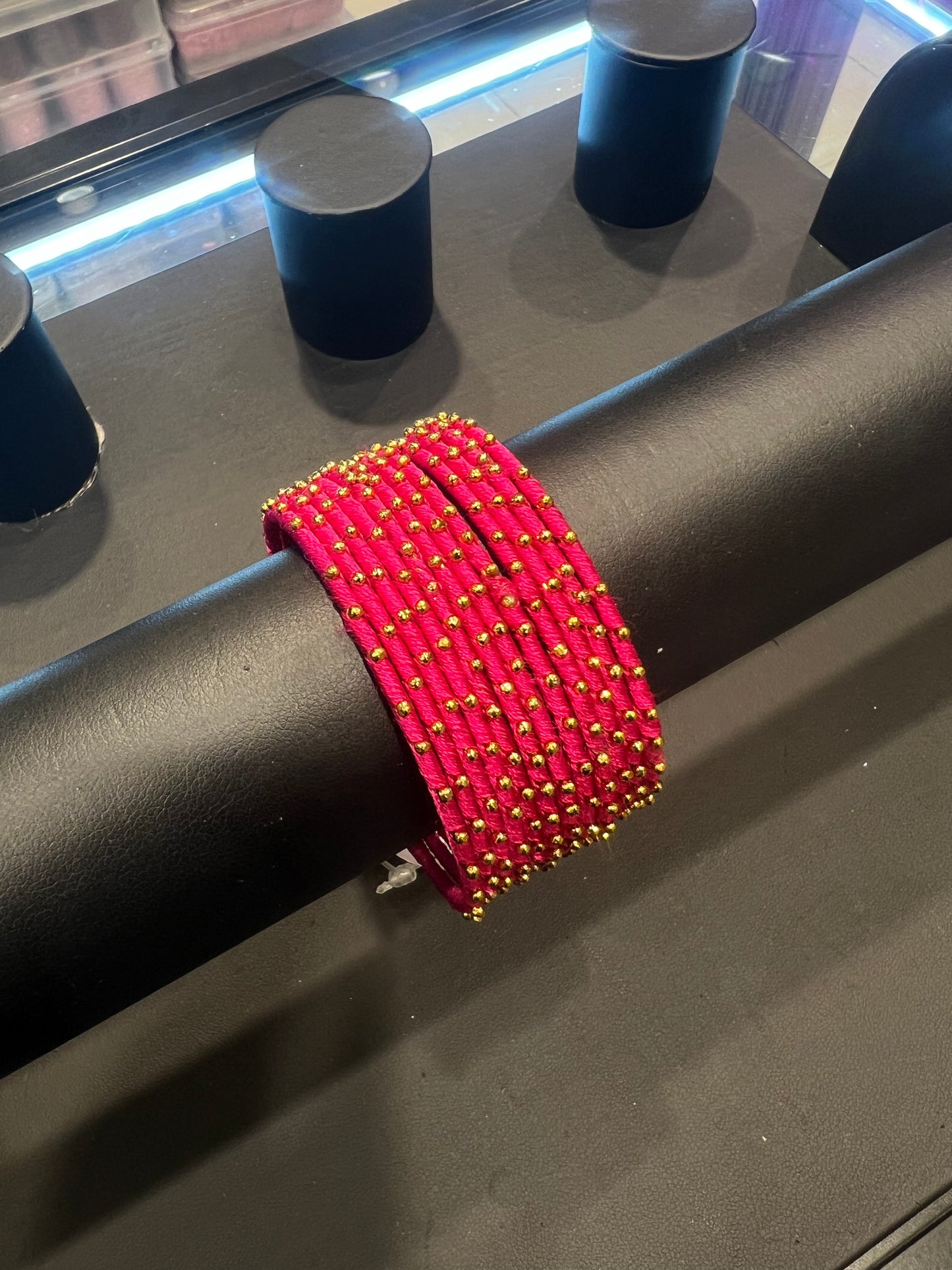 Thread Bangles - Hot Pink/Gold Dot