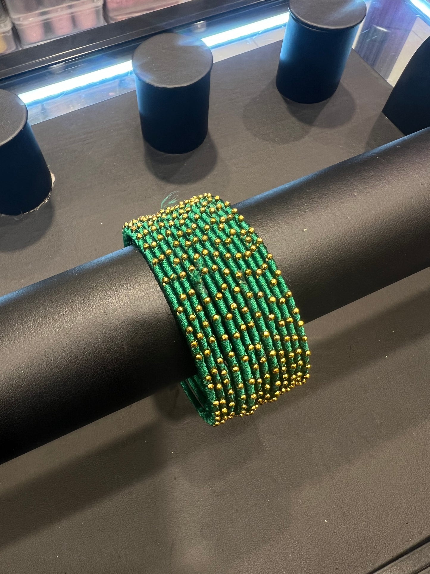 Thread Bangles - Green/Gold Dot