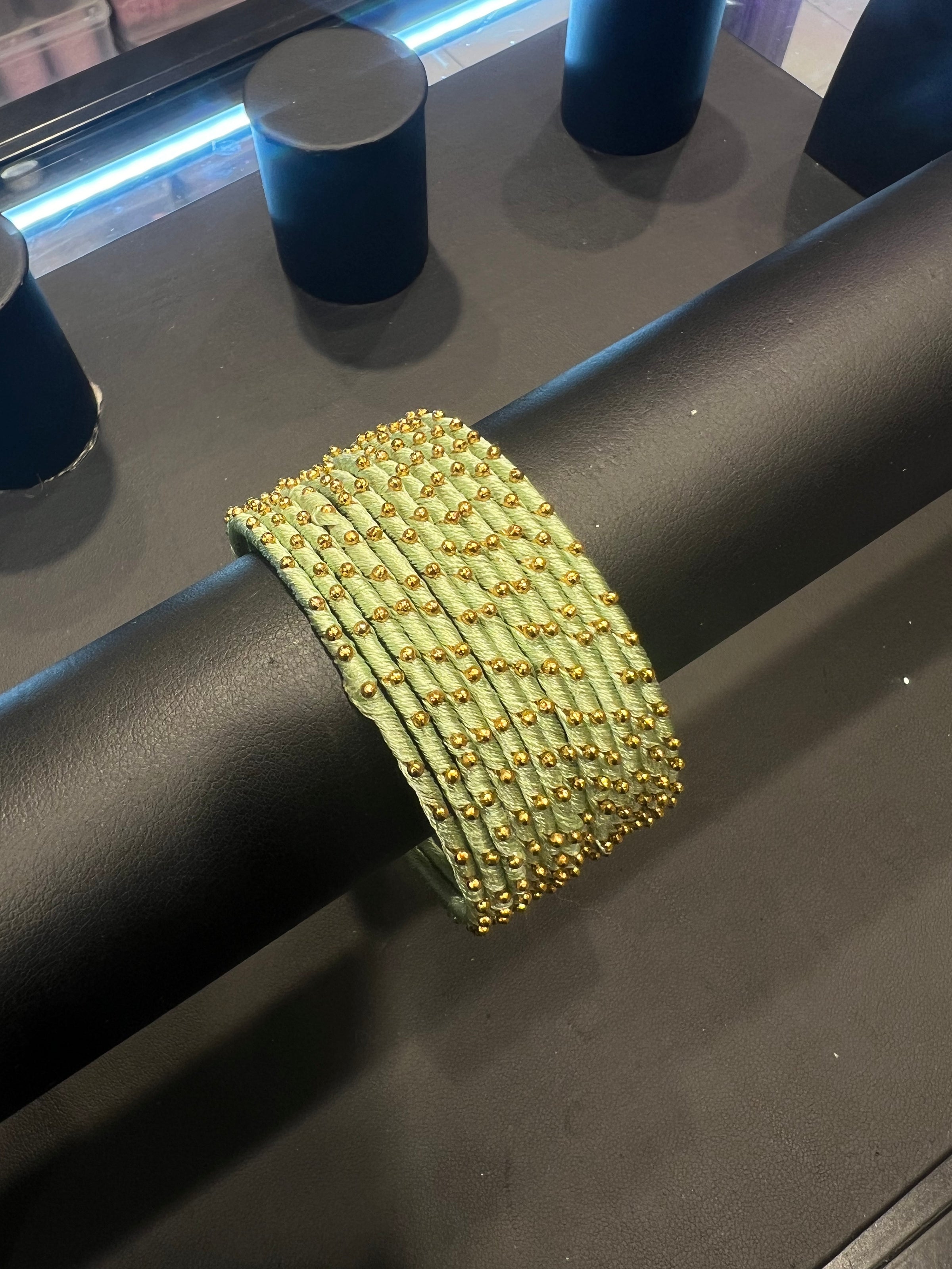 Thread Bangles - Mint/Gold Dot